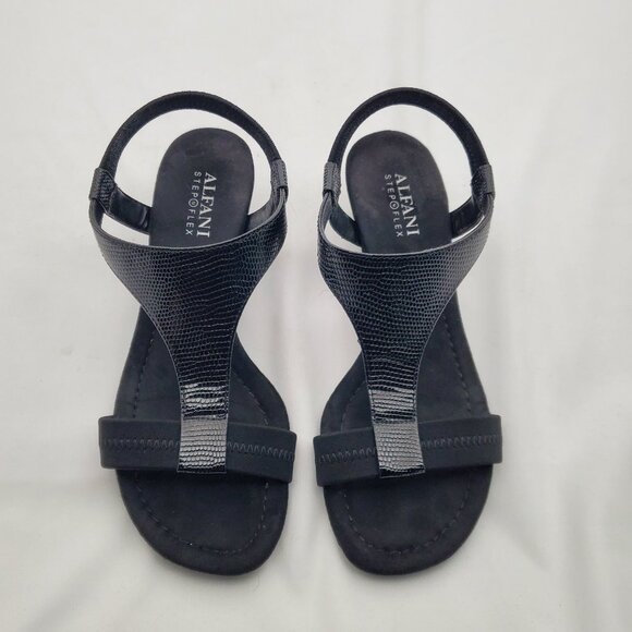 ALFANI Step N Flex Black T-Strap Wedge Sandals 5.5M - Picture 2 of 10